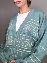 Vintage XL Cotton Mint Blue Patterned Cardigan