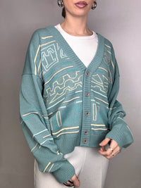 Vintage XL Cotton Mint Blue Patterned Cardigan