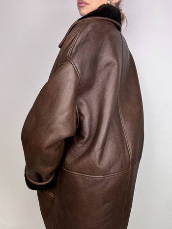 Manteau en peau de mouton retournée marron L/XL vintage