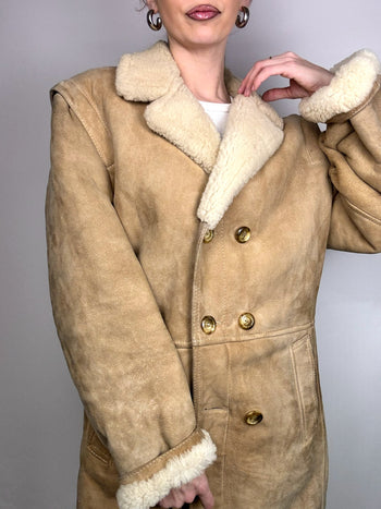 Manteau en peau de mouton retournée beige L/XL vintage