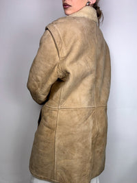 Vintage beigefarbener Lammfellmantel L/XL