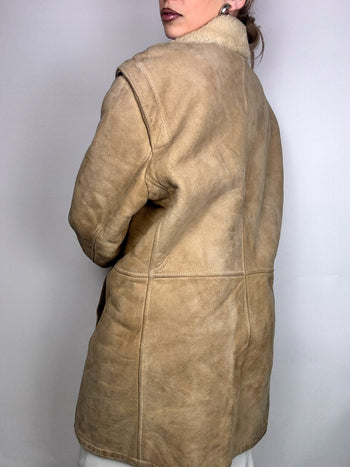 Manteau en peau de mouton retournée beige L/XL vintage