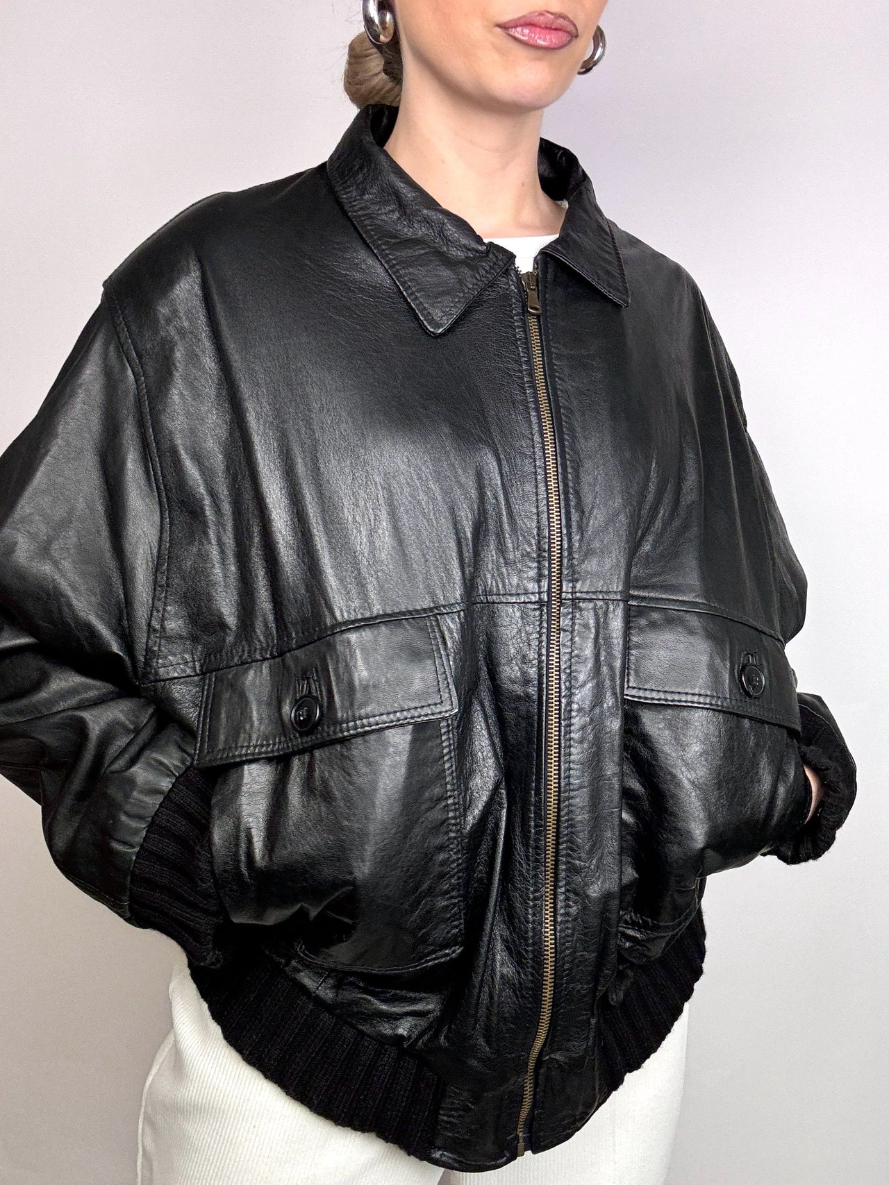 Blouson oversize  noir en cuir M vintage