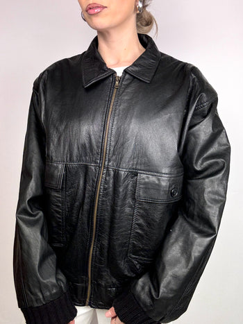 Blouson oversize  noir en cuir M vintage