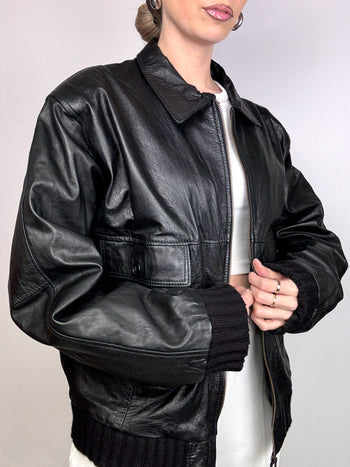 Blouson oversize  noir en cuir M vintage