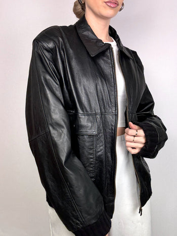 Blouson oversize  noir en cuir M vintage