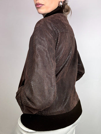 Blouson en cuir effet python brun M vintage