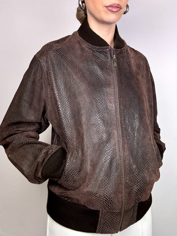 Blouson en cuir effet python brun M vintage