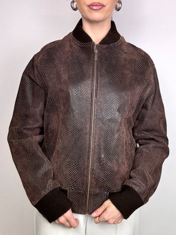 Blouson en cuir effet python brun M vintage