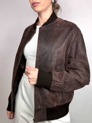 Blouson en cuir effet python brun M vintage