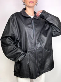 Vintage XL schwarze gerade schmale Lederjacke