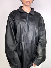 Vintage XL schwarze gerade schmale Lederjacke