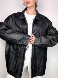 Vintage XL schwarze gerade schmale Lederjacke