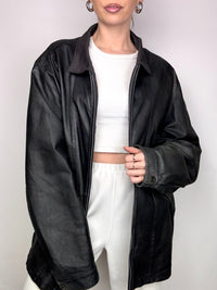 Vintage XL schwarze gerade schmale Lederjacke