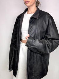 Vintage XL schwarze gerade schmale Lederjacke