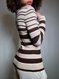 Pull cintré beige et brun M vintage
