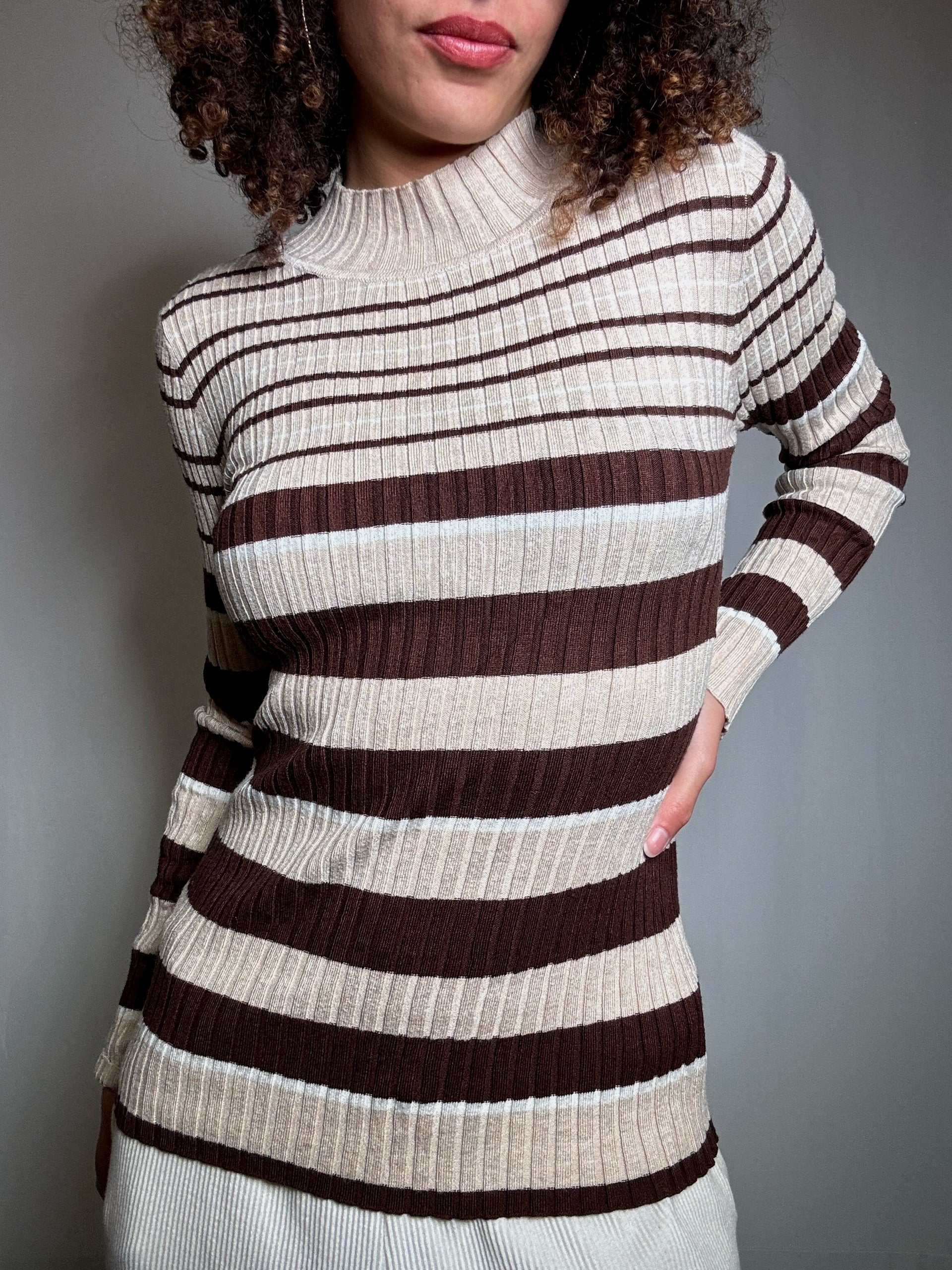 Pull cintré beige et brun M vintage