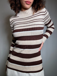 Pull cintré beige et brun M vintage