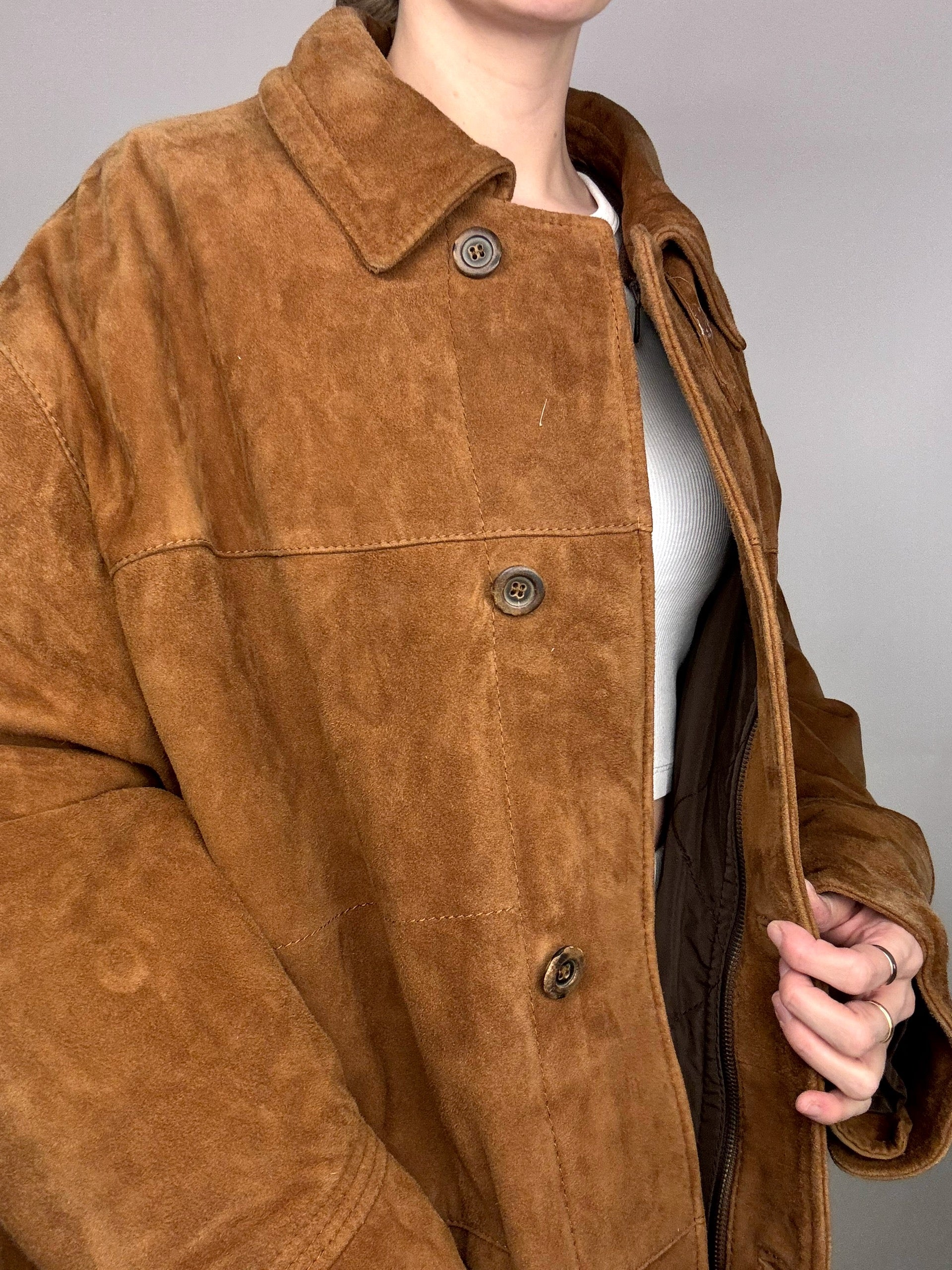 Vintage XL Braune 3-in-1 Wildlederjacke