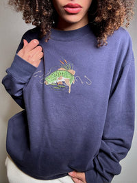 Sweat brodé marine L vintage