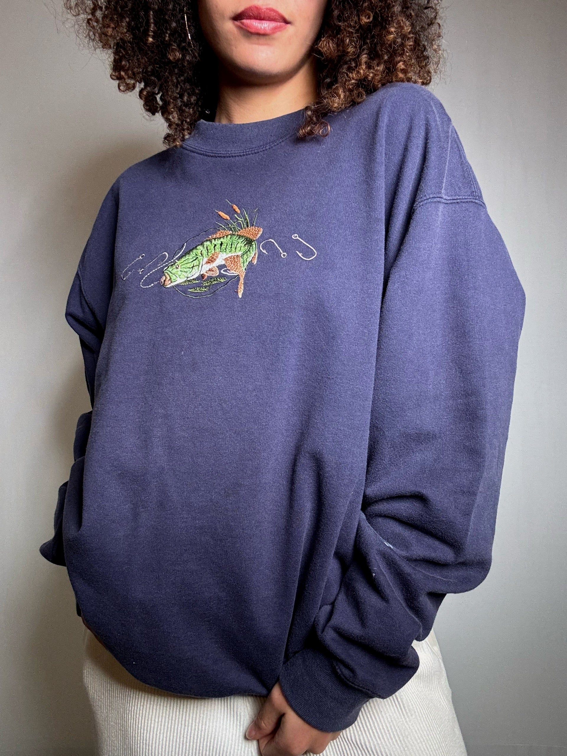Sweat brodé marine L vintage