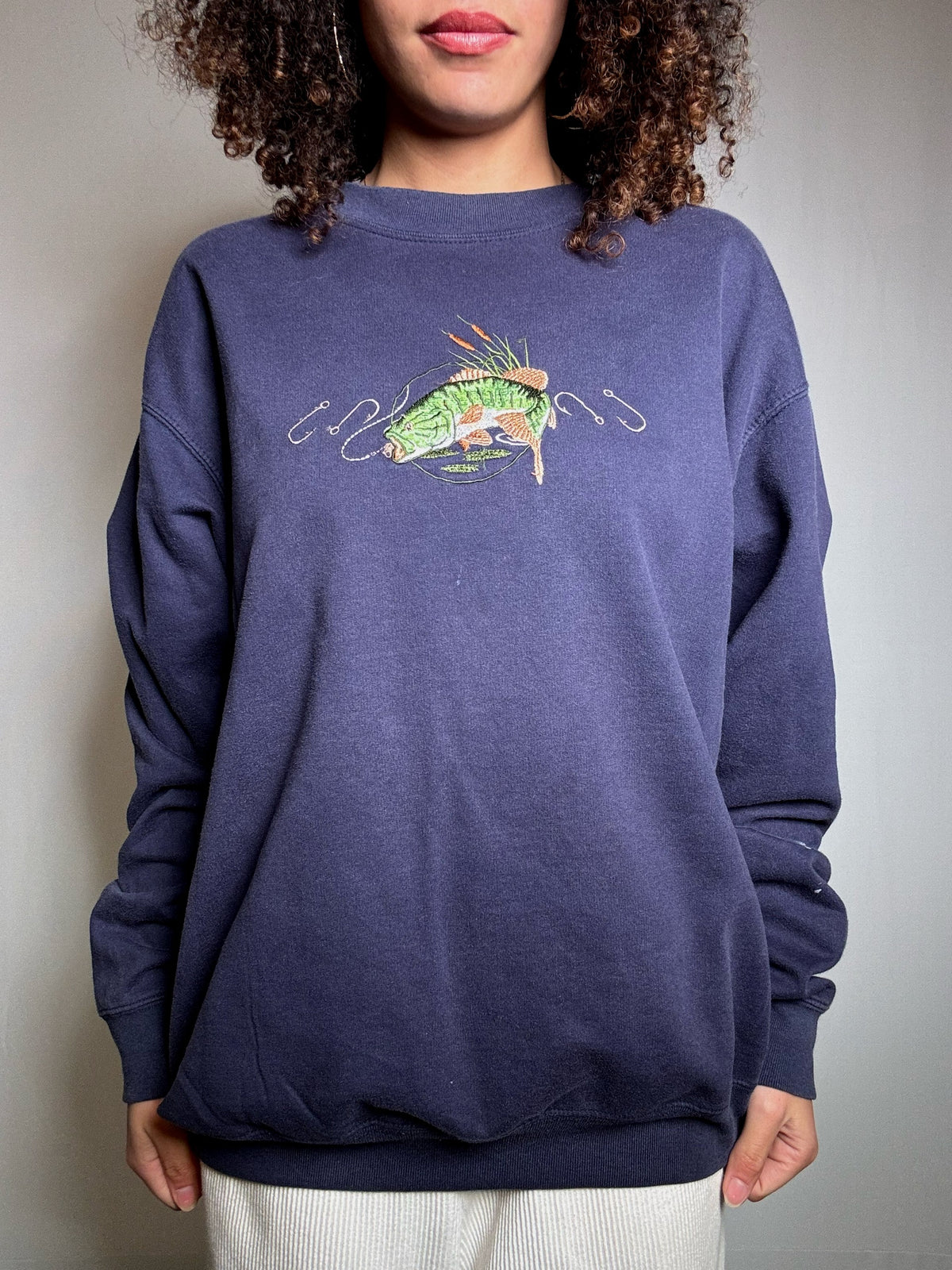 Sweat brodé marine L vintage