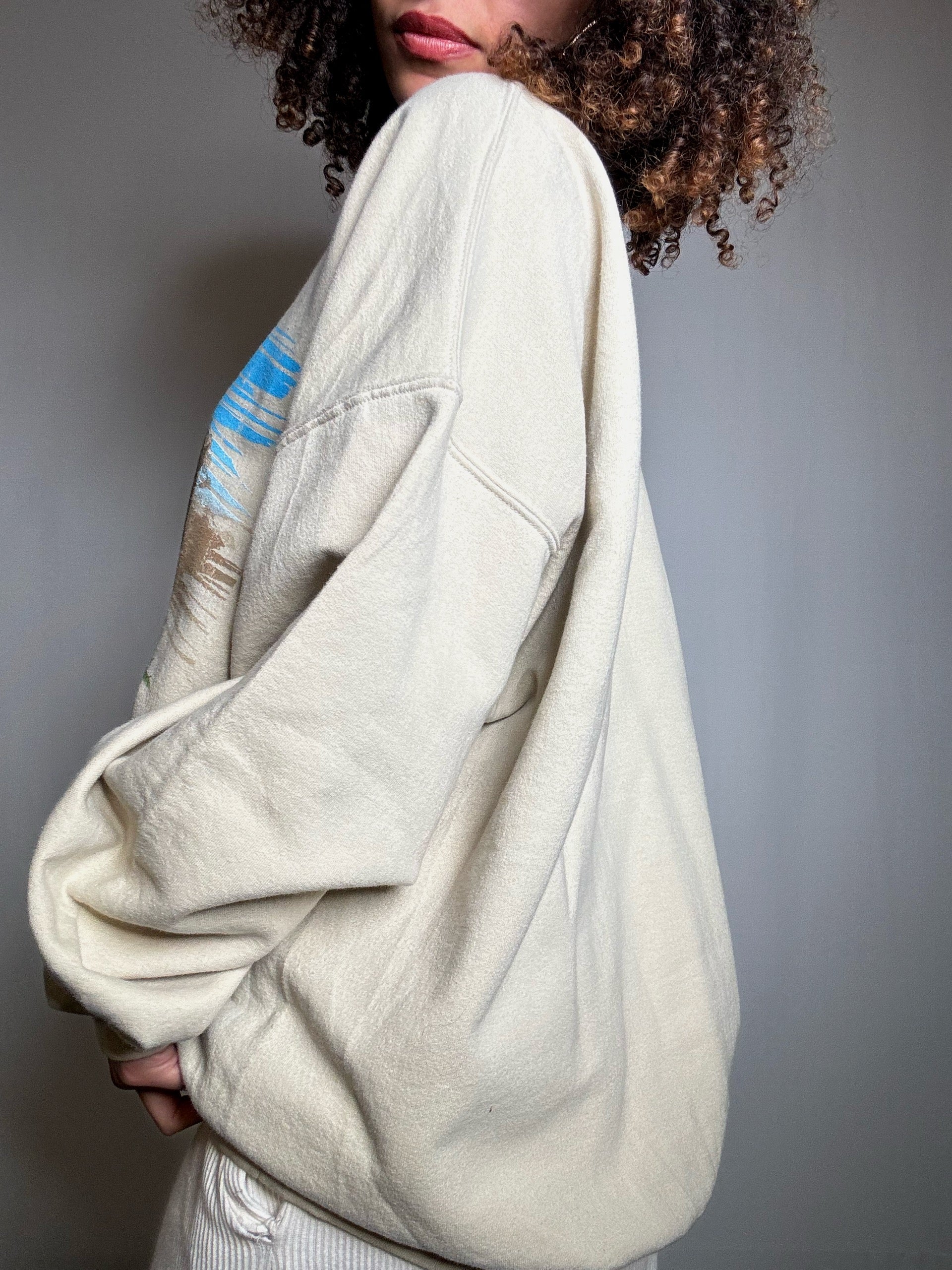 Sweat imprimé beige L vintage