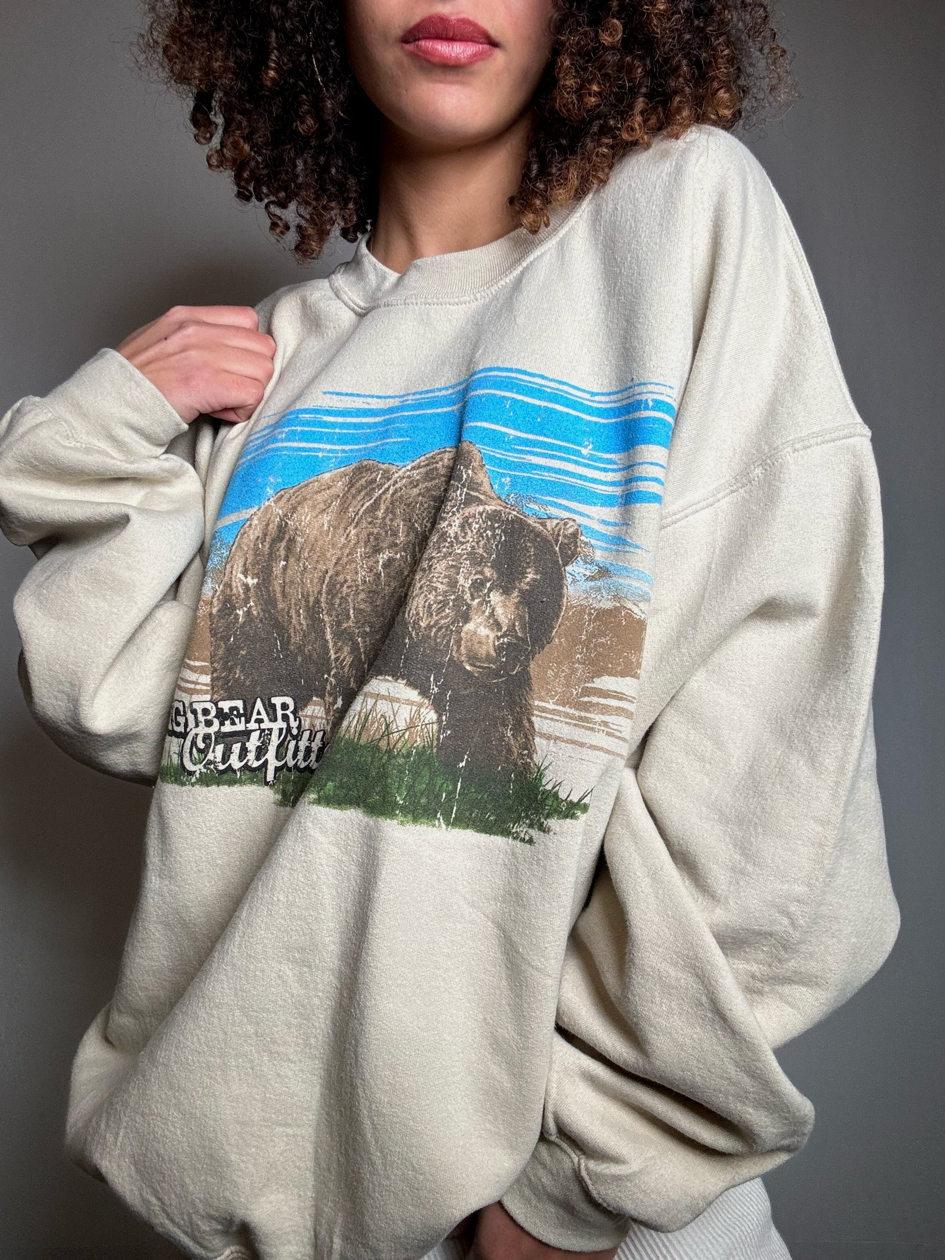 Sweat imprimé beige L vintage