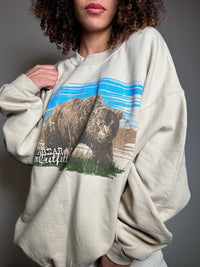 Sweat imprimé beige L vintage
