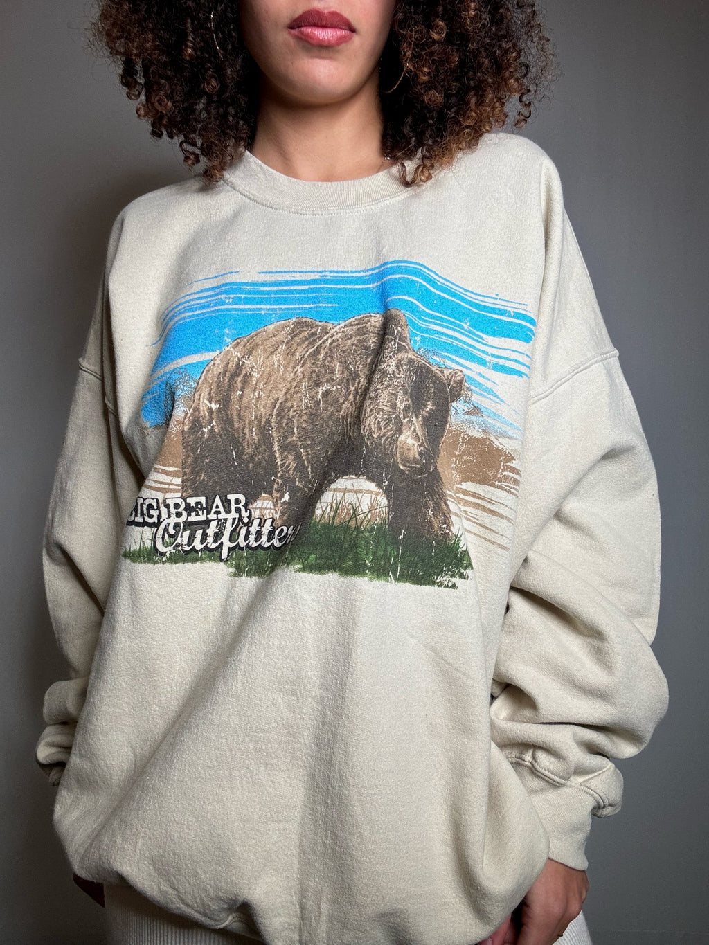 Sweat imprimé beige L vintage