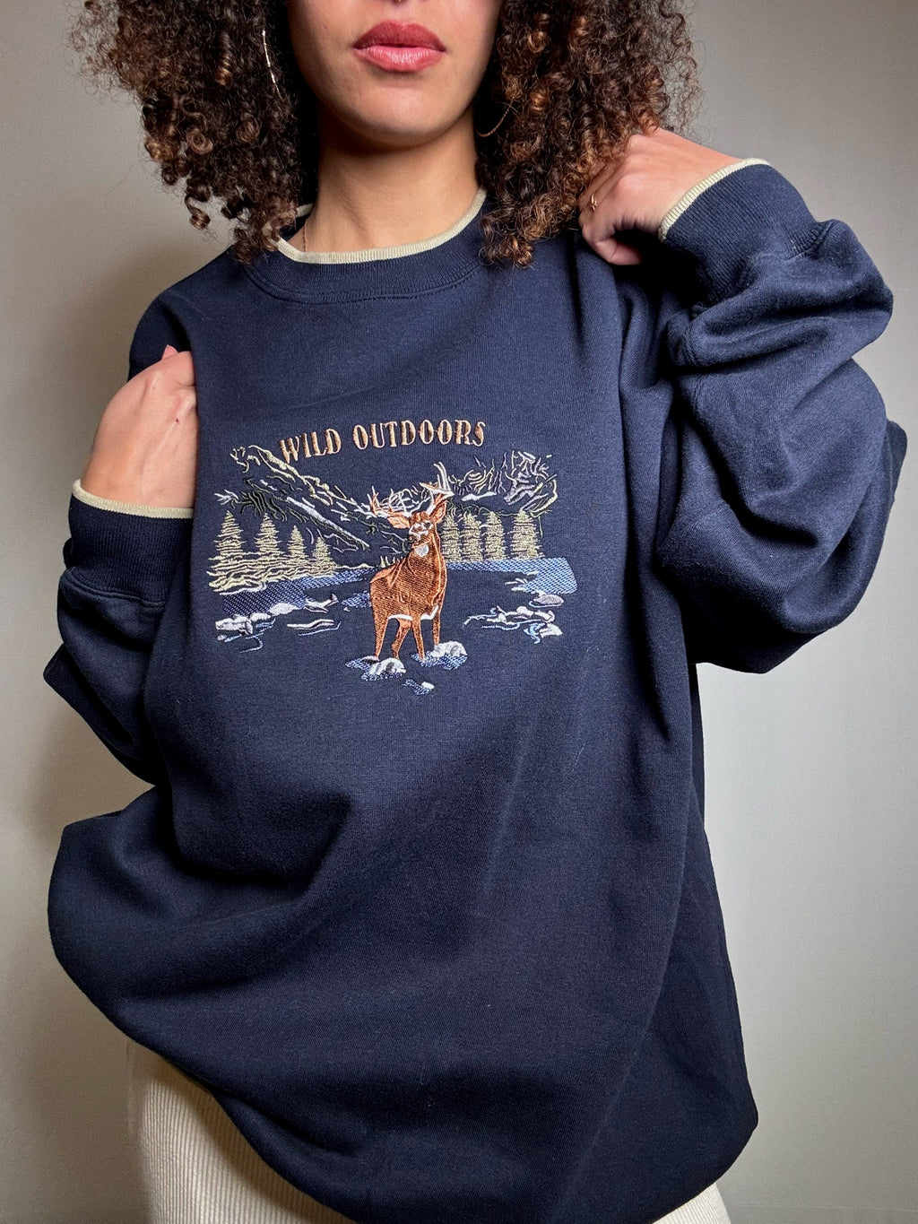 Besticktes Sweatshirt Marineblau XL Vintage
