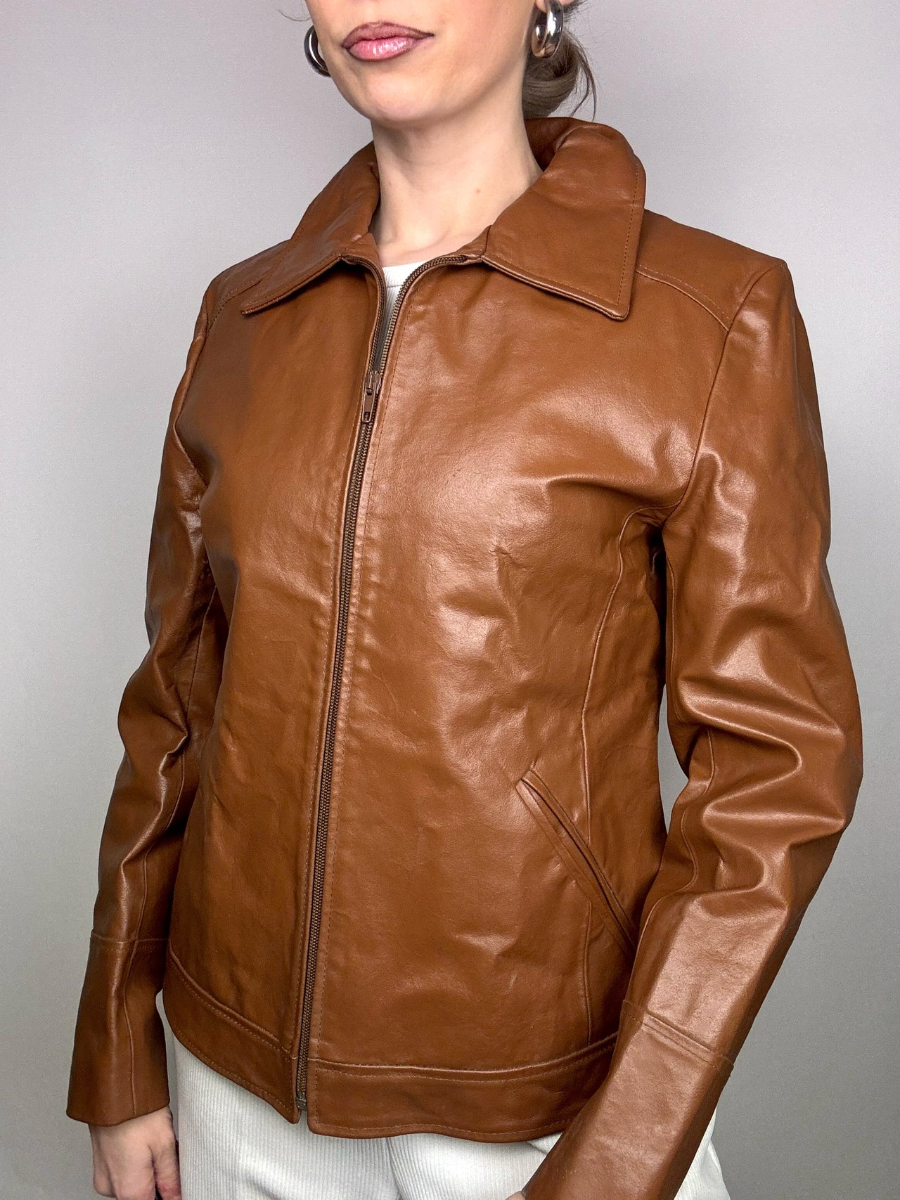 Veste en cuir camel M vintage