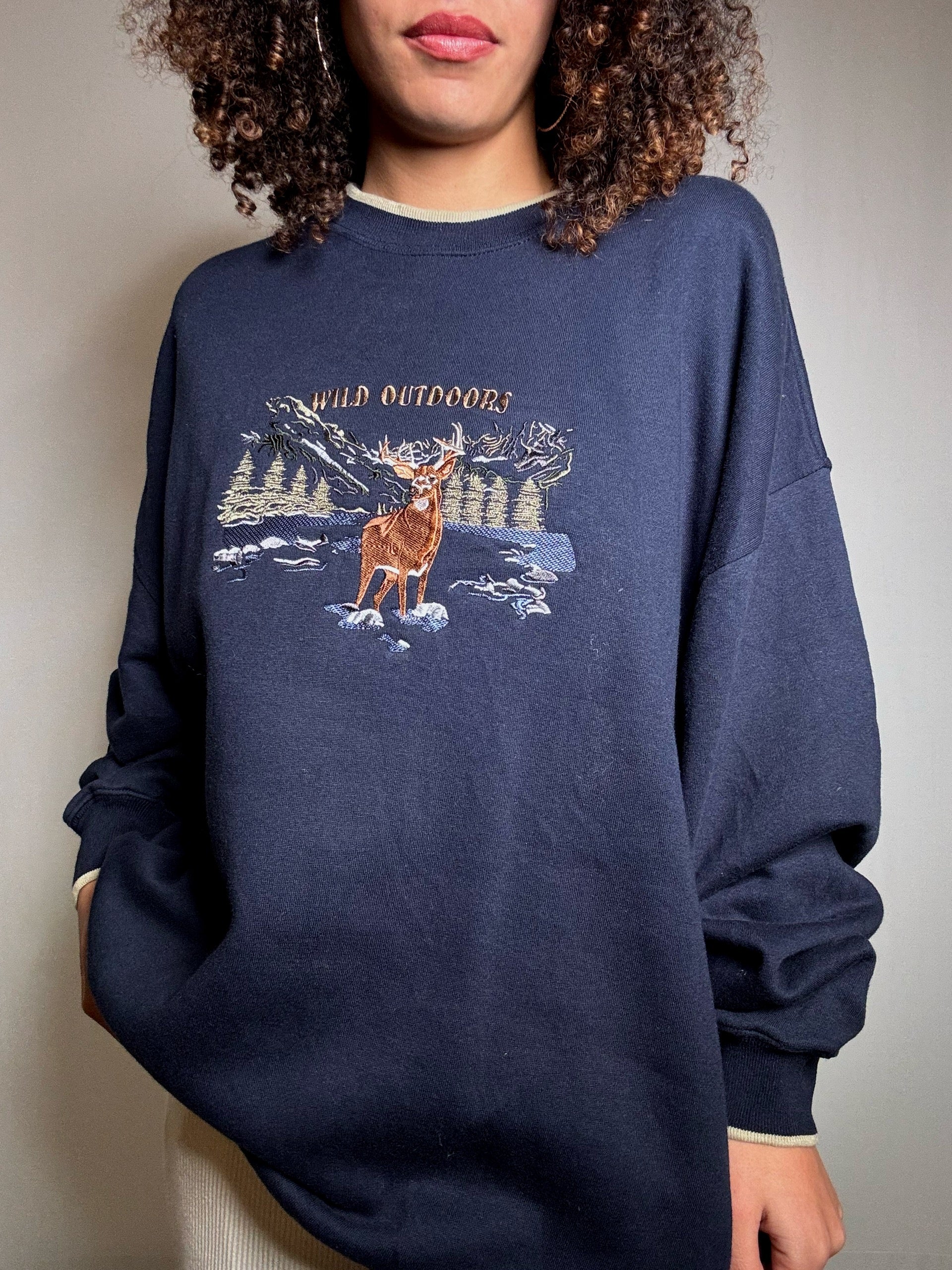 Sweat brodé marine XL vintage