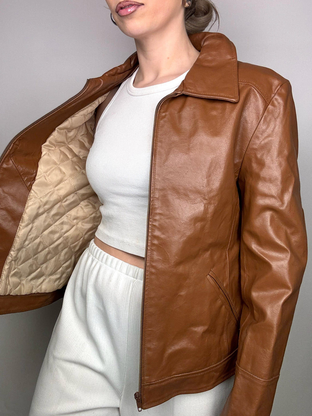 Vintage Kamellederjacke M