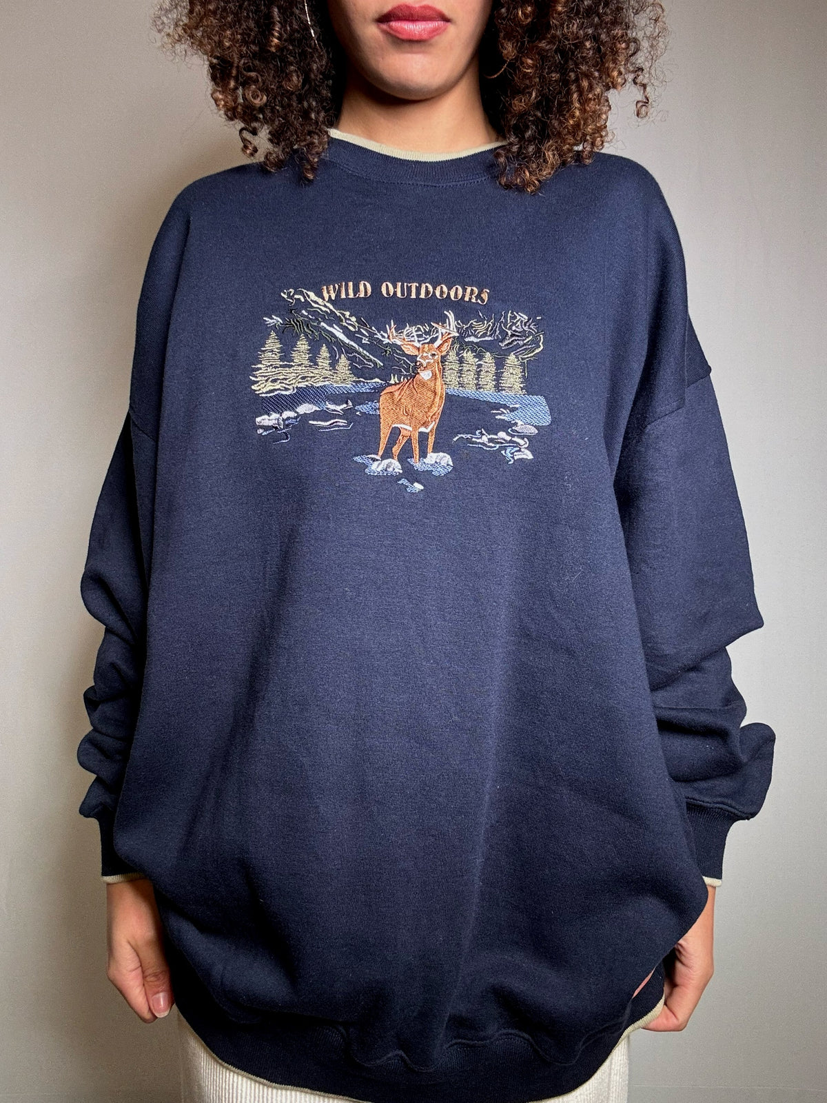 Besticktes Sweatshirt Marineblau XL Vintage