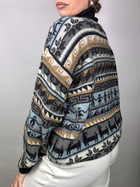 Vintage L gray and beige patterned turtleneck sweater
