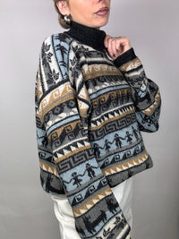 Vintage L gray and beige patterned turtleneck sweater
