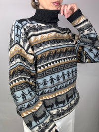 Vintage L gray and beige patterned turtleneck sweater
