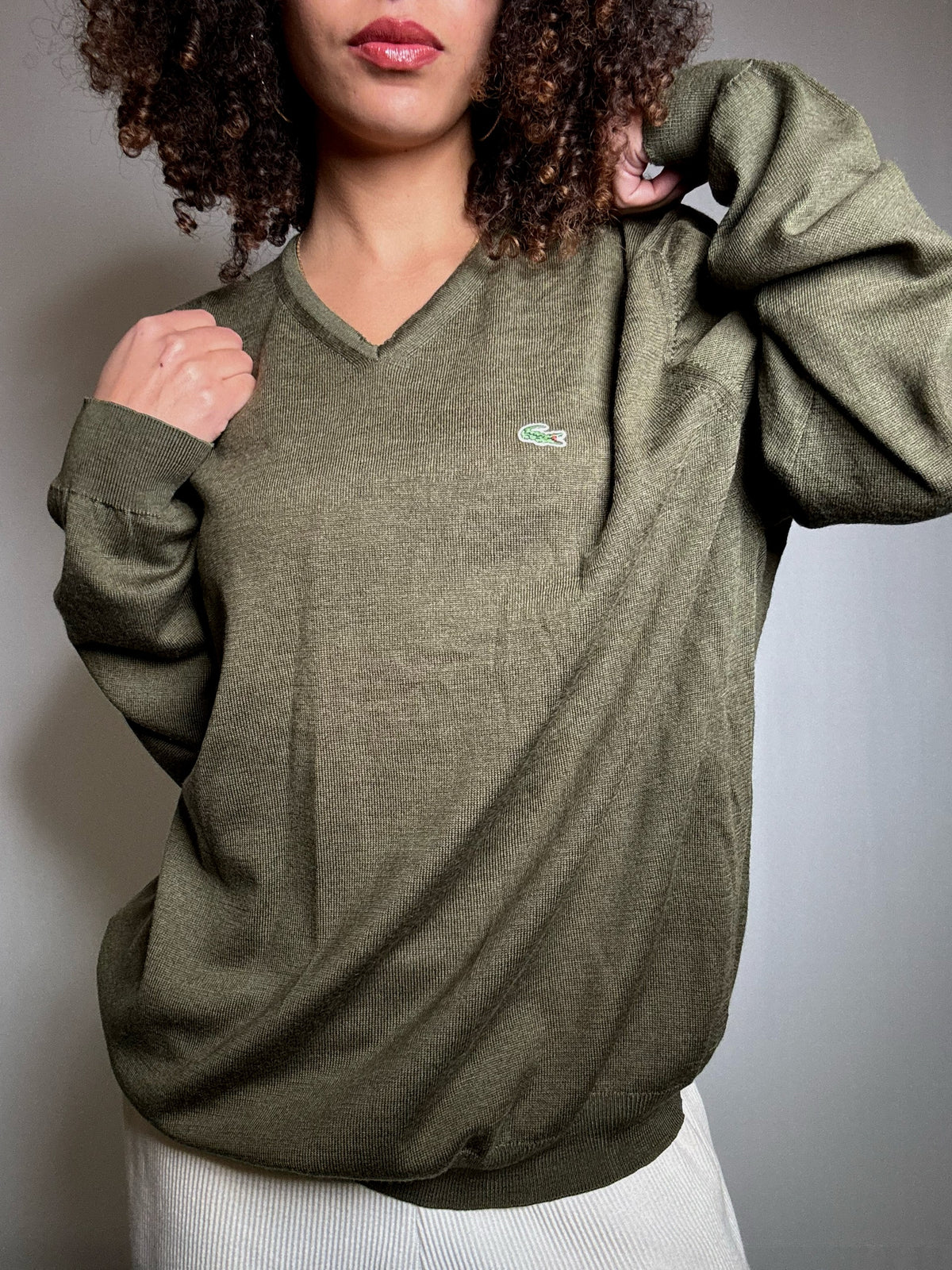 Pull kaki Lacoste L vintage