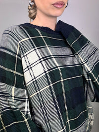 NAUTICA L Vintage grün und grau karierter Rundhalspullover