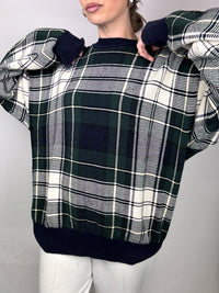 NAUTICA L Vintage grün und grau karierter Rundhalspullover
