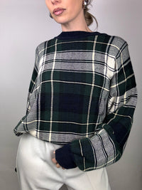 NAUTICA L Vintage grün und grau karierter Rundhalspullover