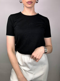 Vintage S black short sleeve crew neck sweater