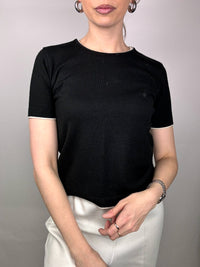 Vintage S black short sleeve crew neck sweater