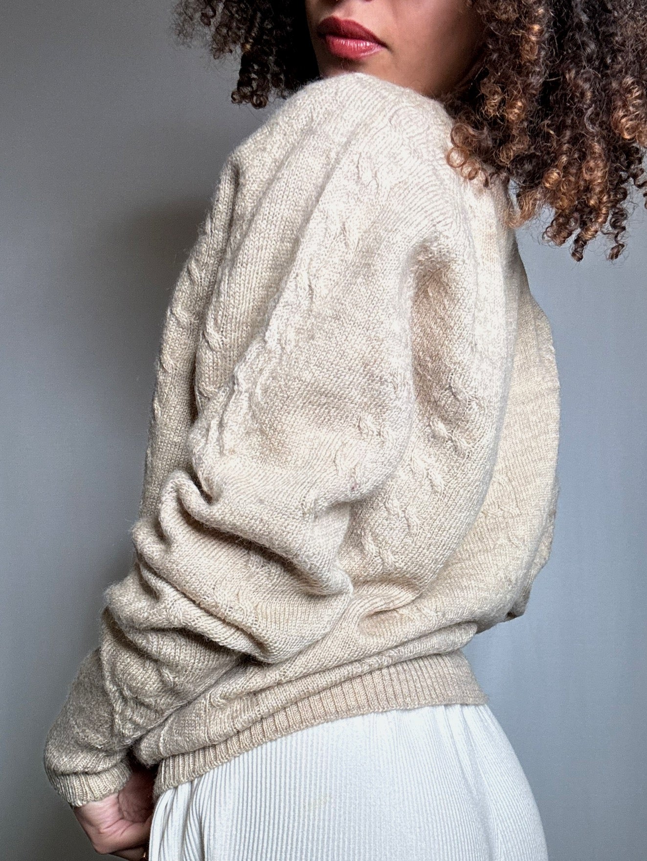 Pull beige tressé Lacoste L vintage