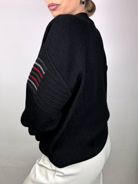 Black cardigan with stripes on the sleeves L/XL vintage