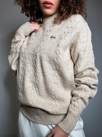 Pull beige tressé Lacoste L vintage