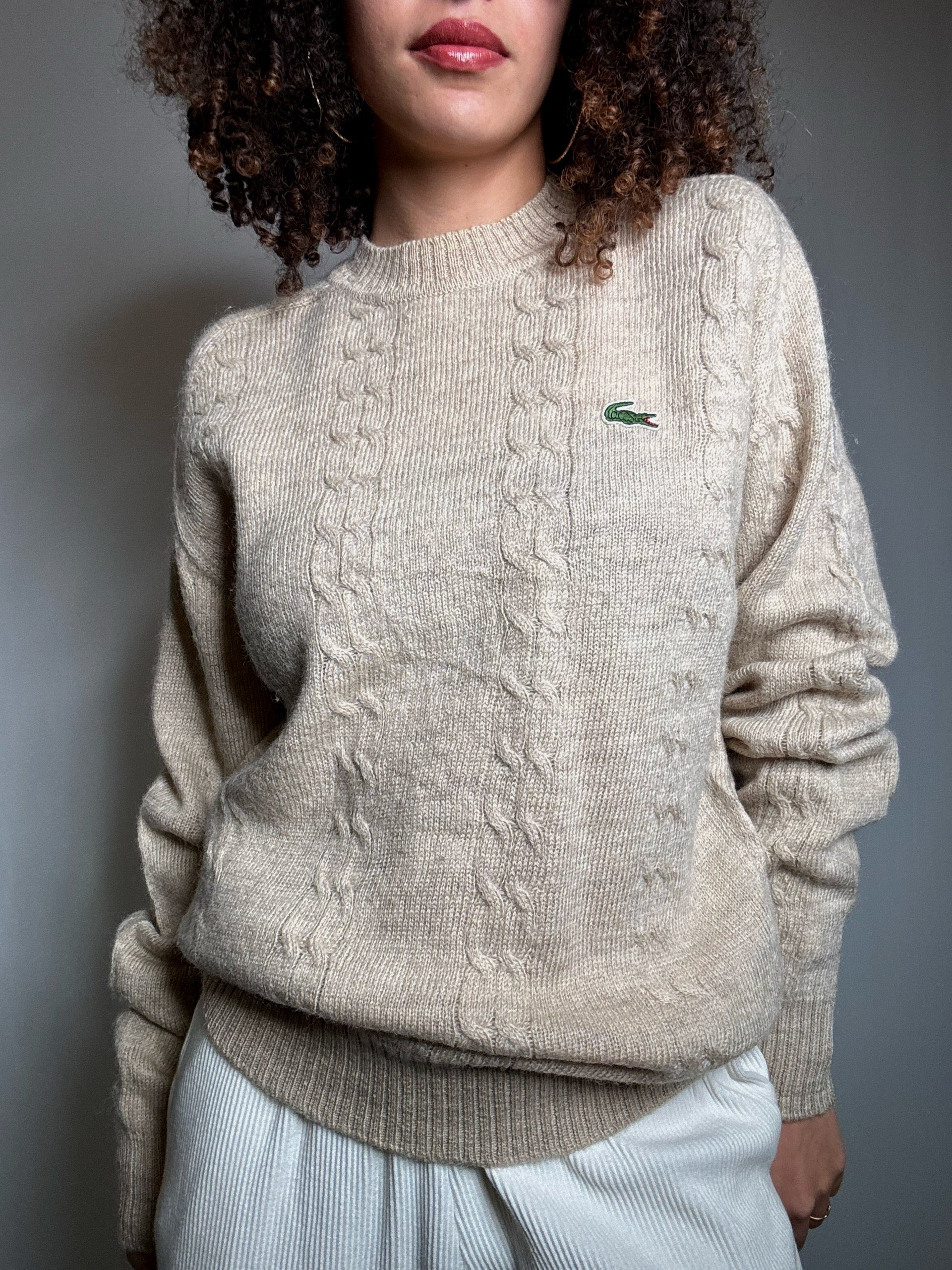 Pull beige tressé Lacoste L vintage