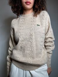 Pull beige tressé Lacoste L vintage