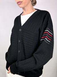 Black cardigan with stripes on the sleeves L/XL vintage